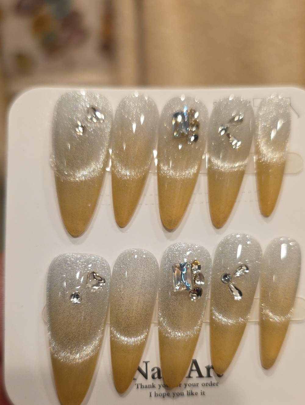 Silver and Gold Ombre Crystal Stiletto Press-On Nails Size Large